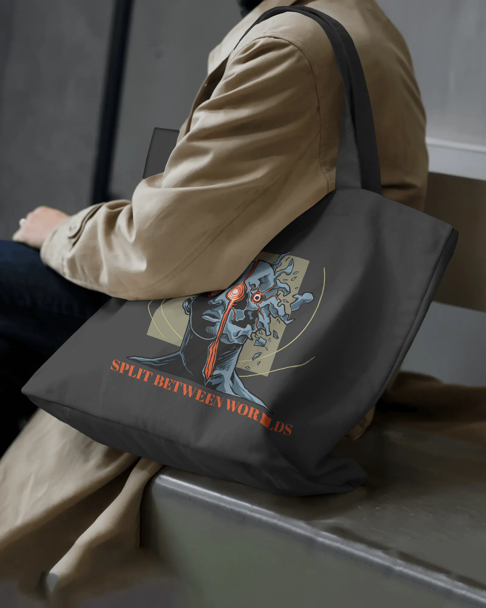 Split Between Worlds - Premium Large Tote Bag