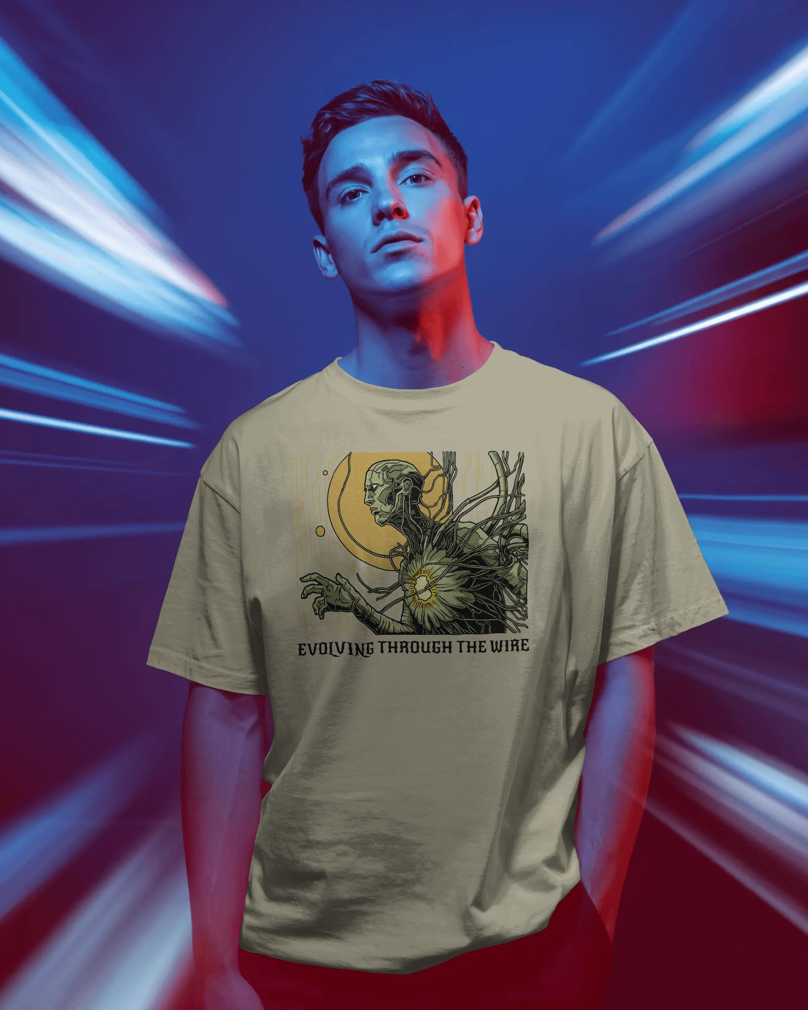 Evolving Through The Wire - Unisex Premium Oversized Faded T-Shirt